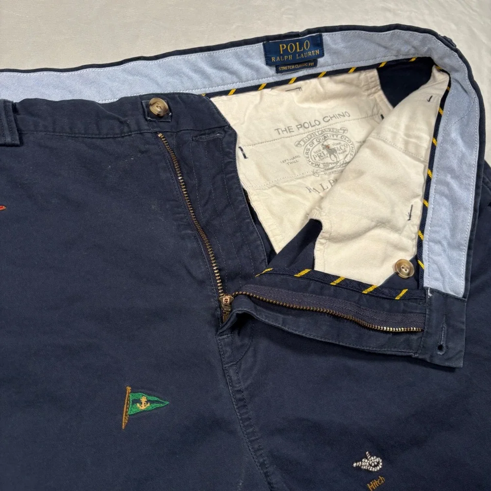 Polo Ralph Lauren Shorts Mens 40 Navy Nautical Embroidered Sailing Chino Stretch